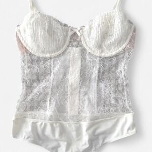For Love & Lemons White Lace Corset Bodysuit